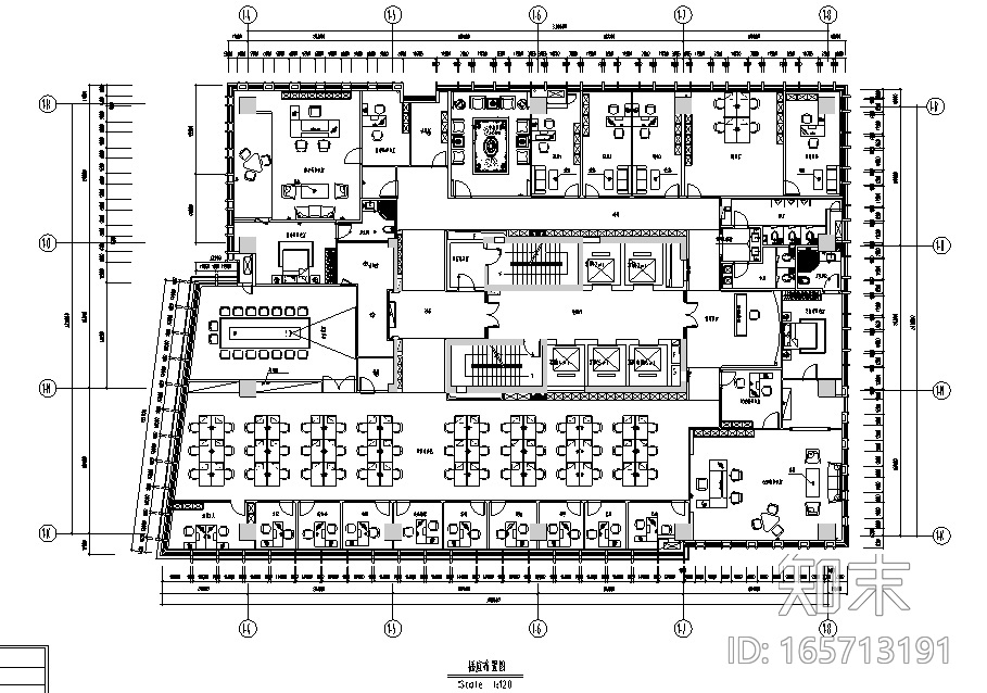 现代风格办公空间设计施工图（附效果图+材料表）施工图下载【ID:165713191】