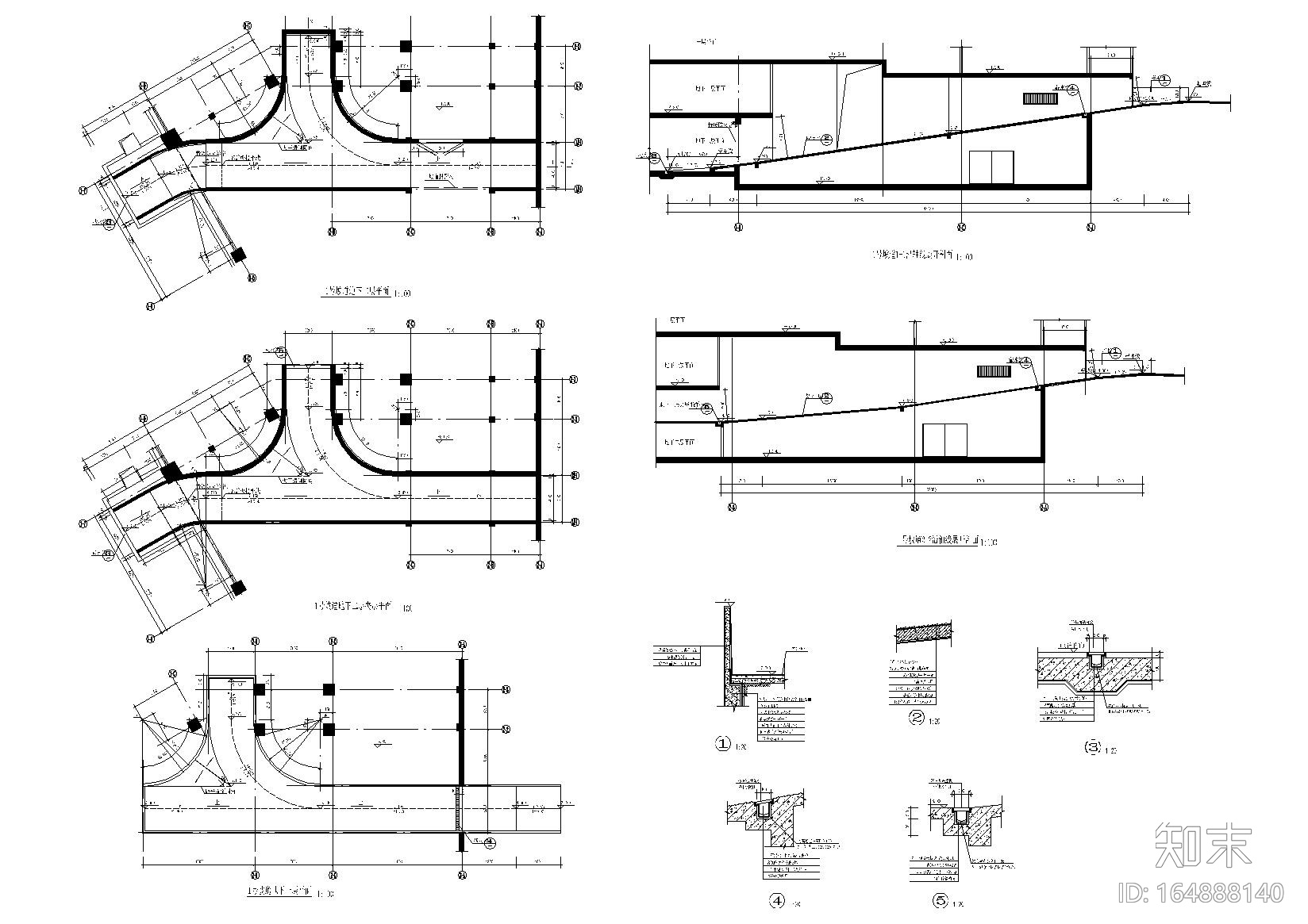 台阶坡道节点详图（无障碍，自行车坡道等）施工图下载【ID:164888140】