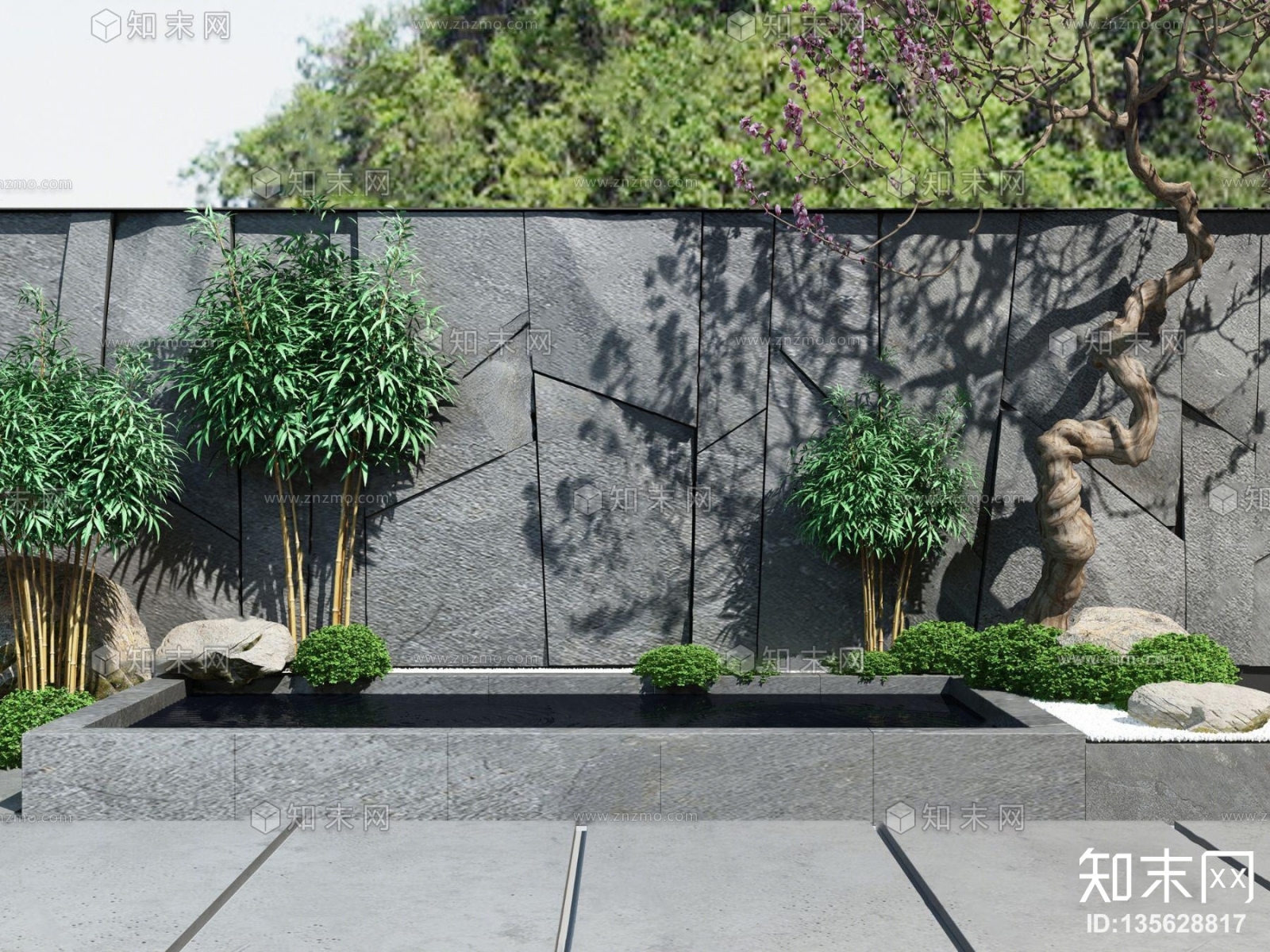 中式鱼池园艺小品3D模型下载【ID:135628817】