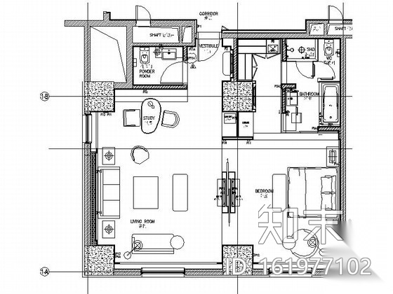 [西安]经典酒店行政套房室内施工图（含效果）施工图下载【ID:161977102】