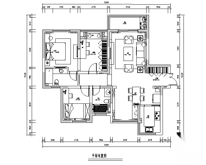 110平米地中海风格三居室住宅设计施工图cad施工图下载【ID:160387106】