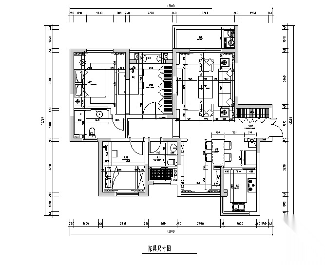 110平米地中海风格三居室住宅设计施工图cad施工图下载【ID:160387106】