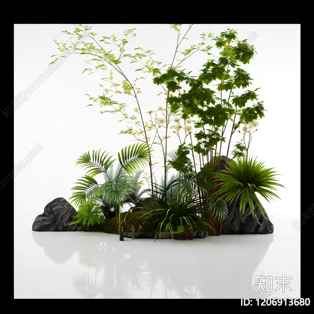 组合盆栽景观装饰3D模型下载【ID:1206913680】