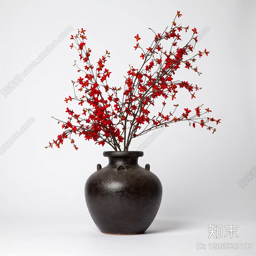 陶罐插花装饰品3D模型下载【ID:1206923102】