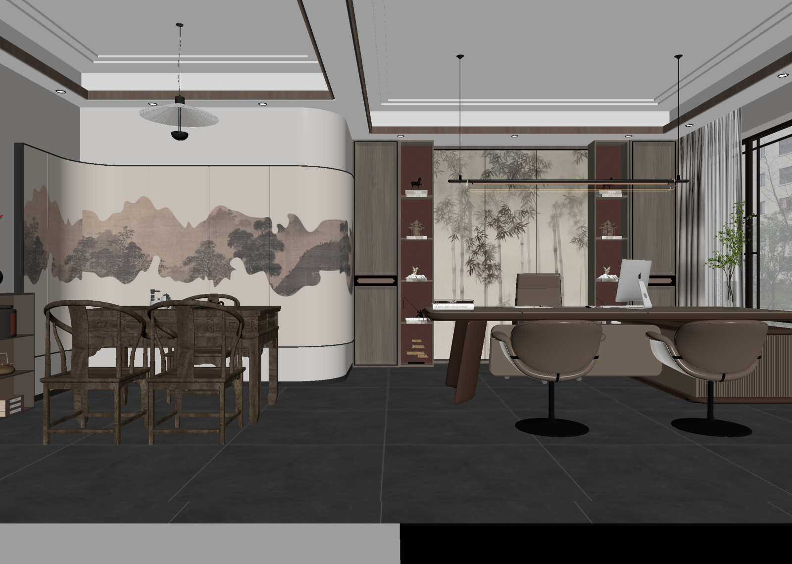 新中式办公室3D模型下载【ID:1214599609】