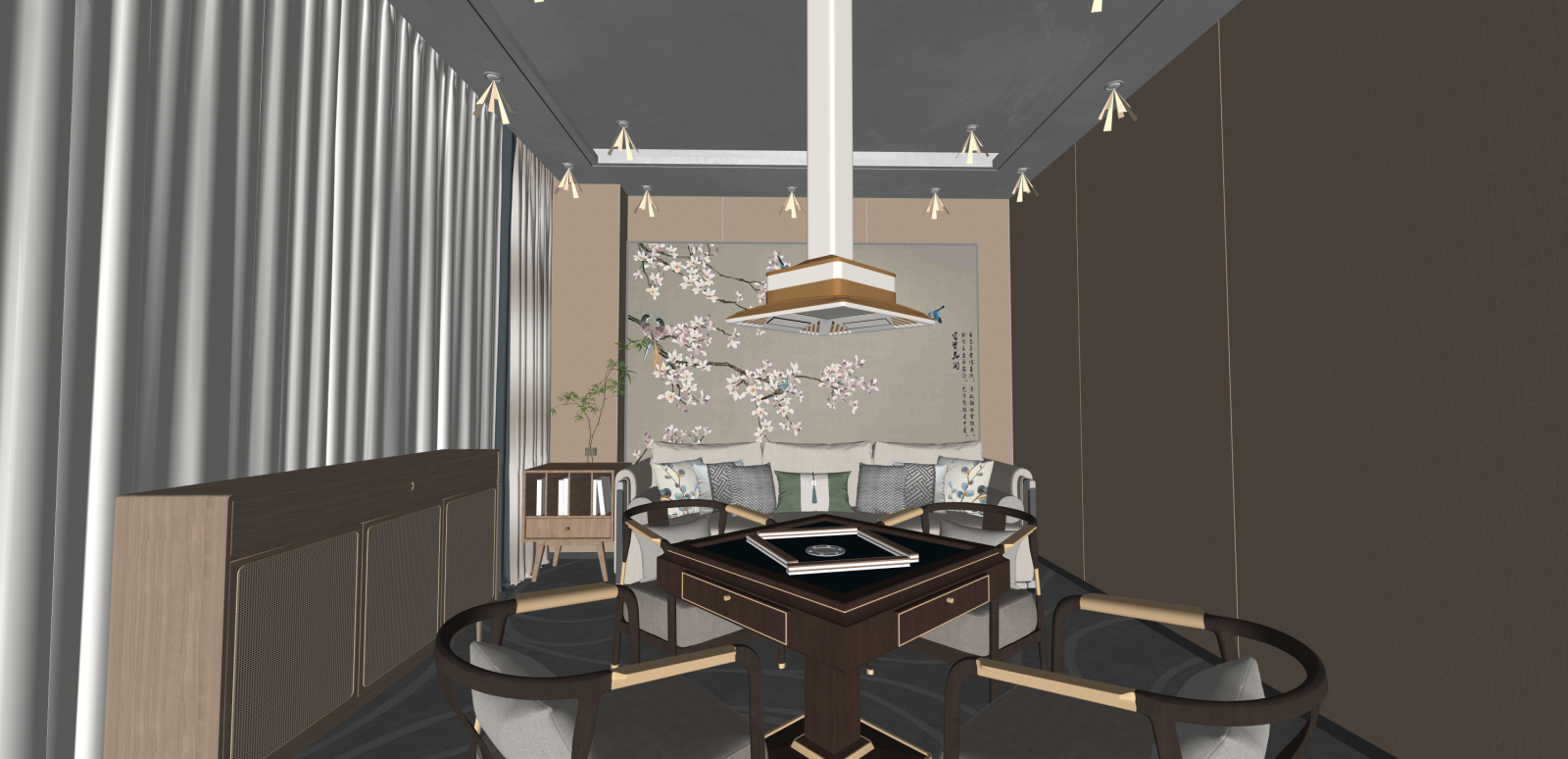 新中式棋牌室SU模型下载【ID:1215958072】
