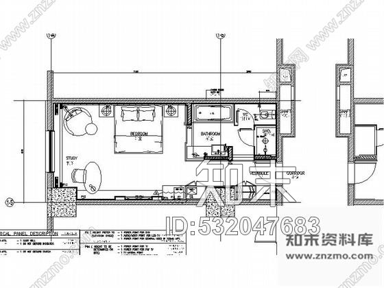 施工图西安经典酒店双人大床房室内装修图施工图下载【ID:532047683】