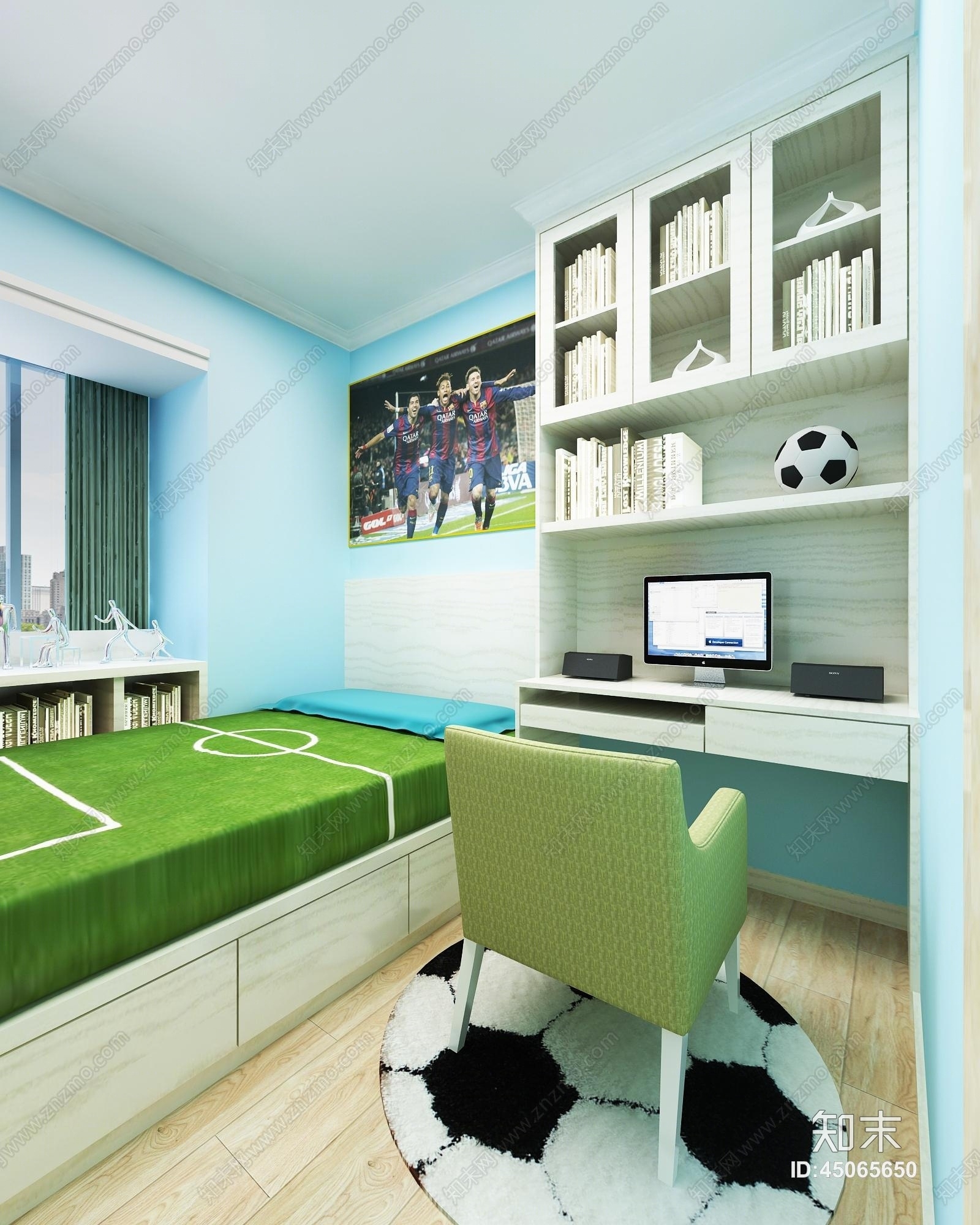 足球主题男孩卧室模型3D模型下载【ID:45065650】