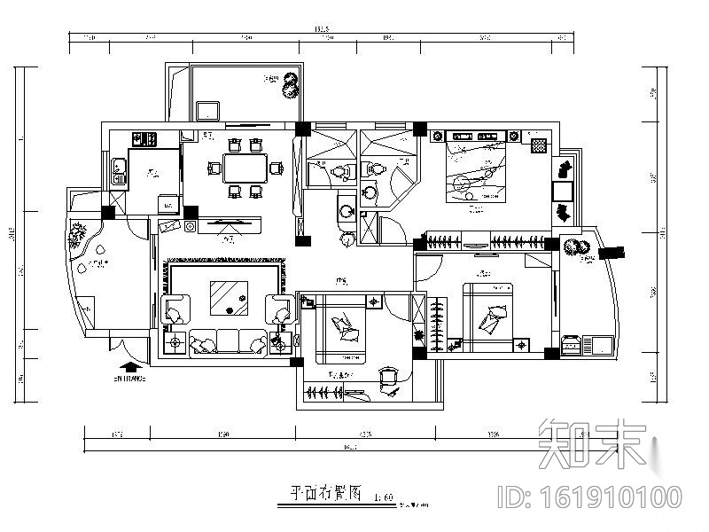 现代风格三居装修图施工图下载【ID:161910100】