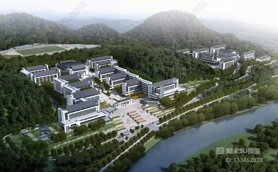 中式学校SU模型下载【ID:133452028】