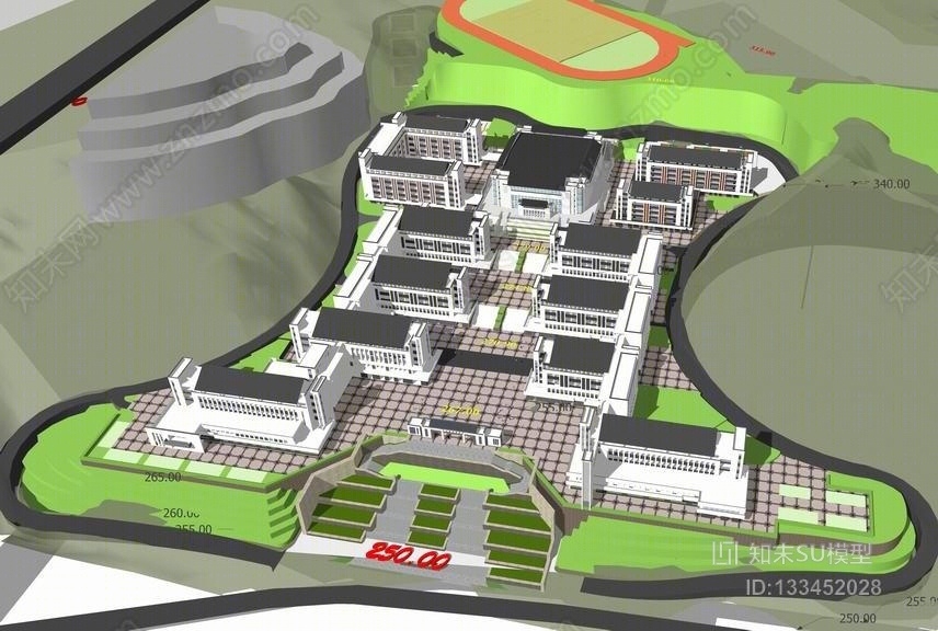 中式学校SU模型下载【ID:133452028】