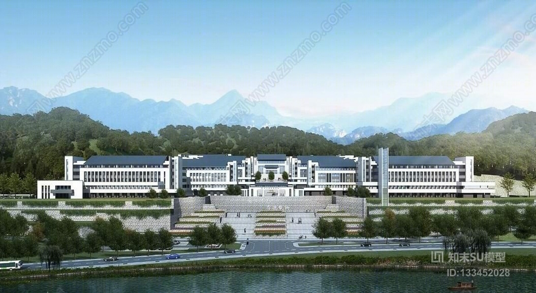 中式学校SU模型下载【ID:133452028】