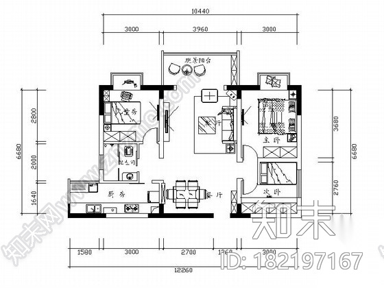 [重庆]精装三居室内装修图cad施工图下载【ID:182197167】