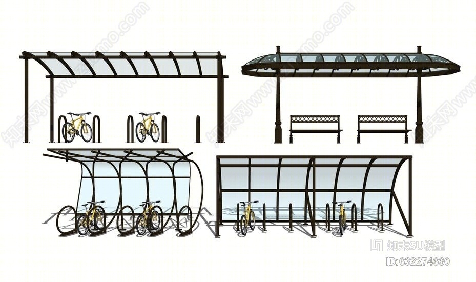 现代玻璃雨棚组合SU模型下载【ID:632274660】