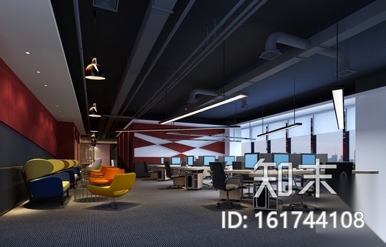[原创]大气时尚炫酷办公室室内施工图（含高清效果图cad施工图下载【ID:161744108】