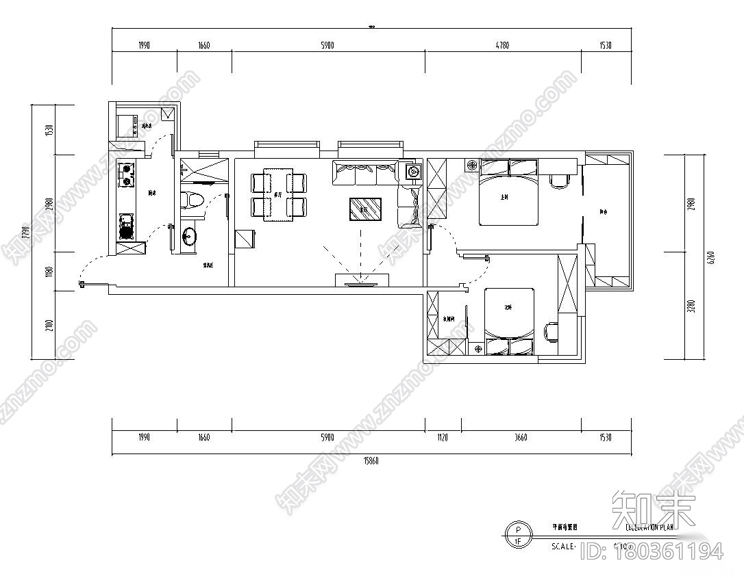 地中海亲亲小屋-两室两厅住宅装修施工图施工图下载【ID:180361194】