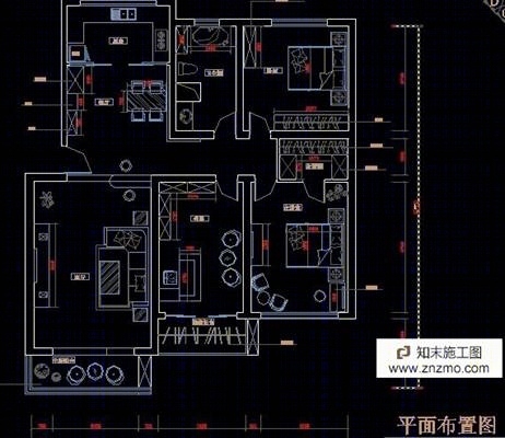 现代红色调施工图cad施工图下载【ID:36938467】