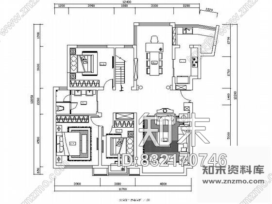 图块/节点三居室住宅CAD平面图cad施工图下载【ID:832170746】