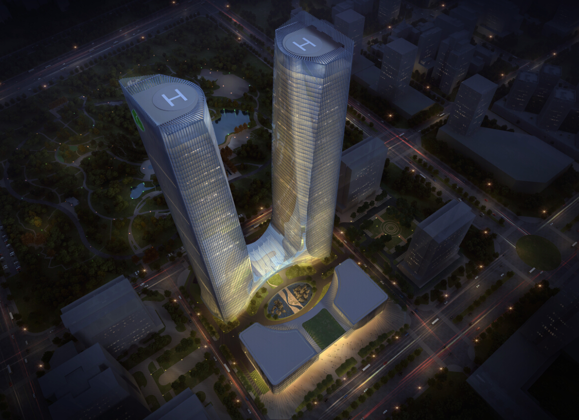 [河南]超高层绿地多功能地标性双塔办公楼建筑设计方案...cad施工图下载【ID:166328161】