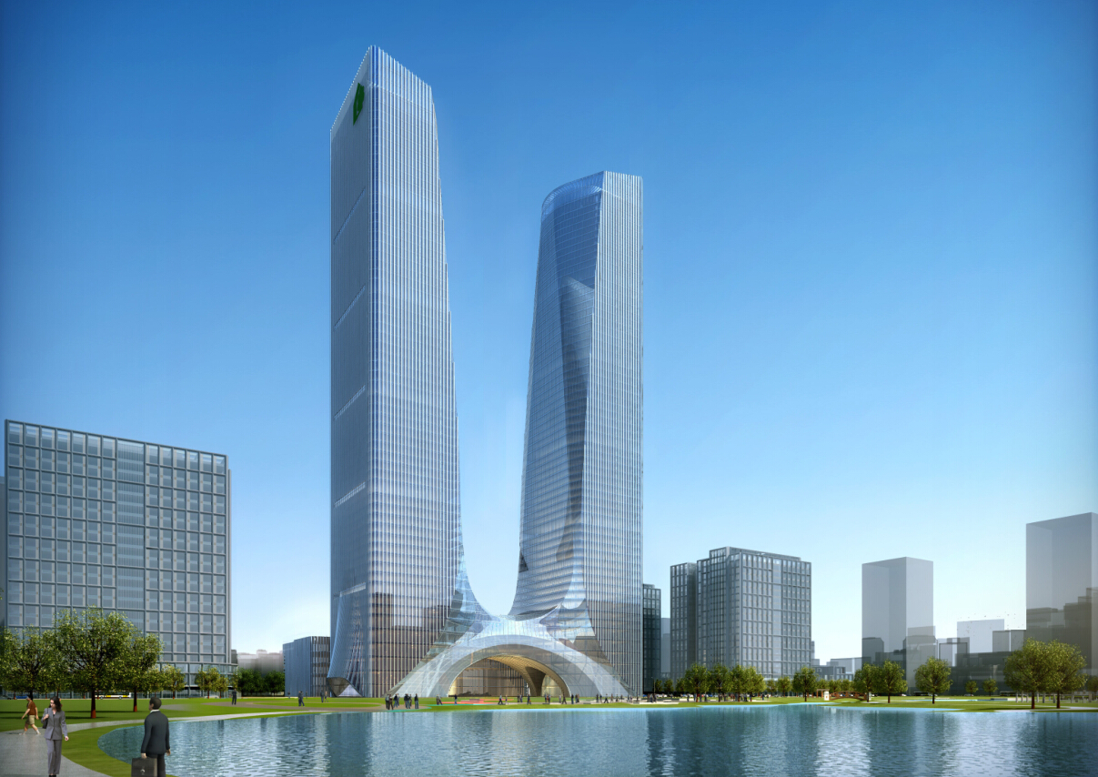 [河南]超高层绿地多功能地标性双塔办公楼建筑设计方案...cad施工图下载【ID:166328161】