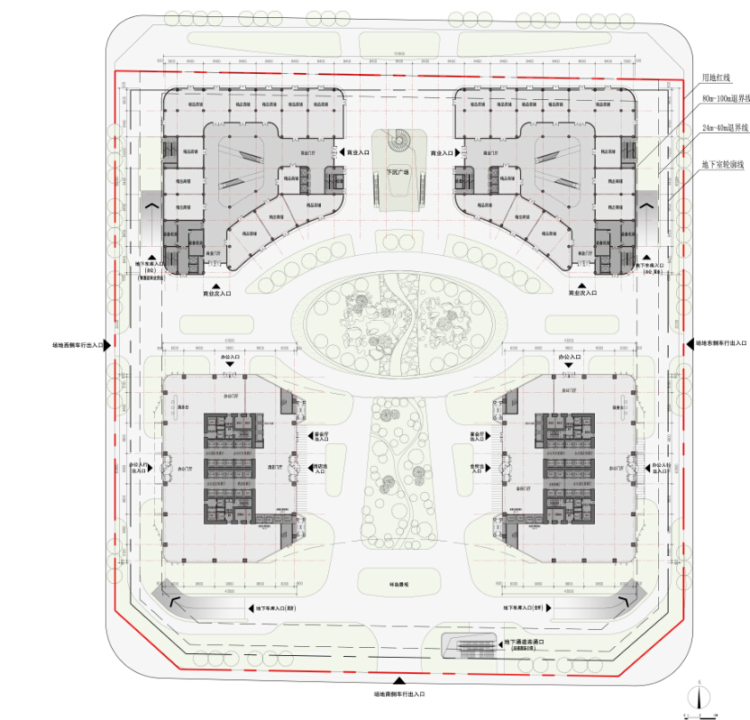[河南]超高层绿地多功能地标性双塔办公楼建筑设计方案...cad施工图下载【ID:166328161】