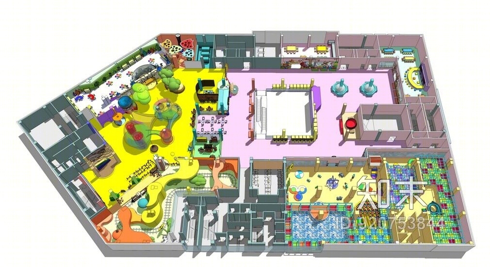 现代儿童游乐场室内布置SU模型下载【ID:920753844】