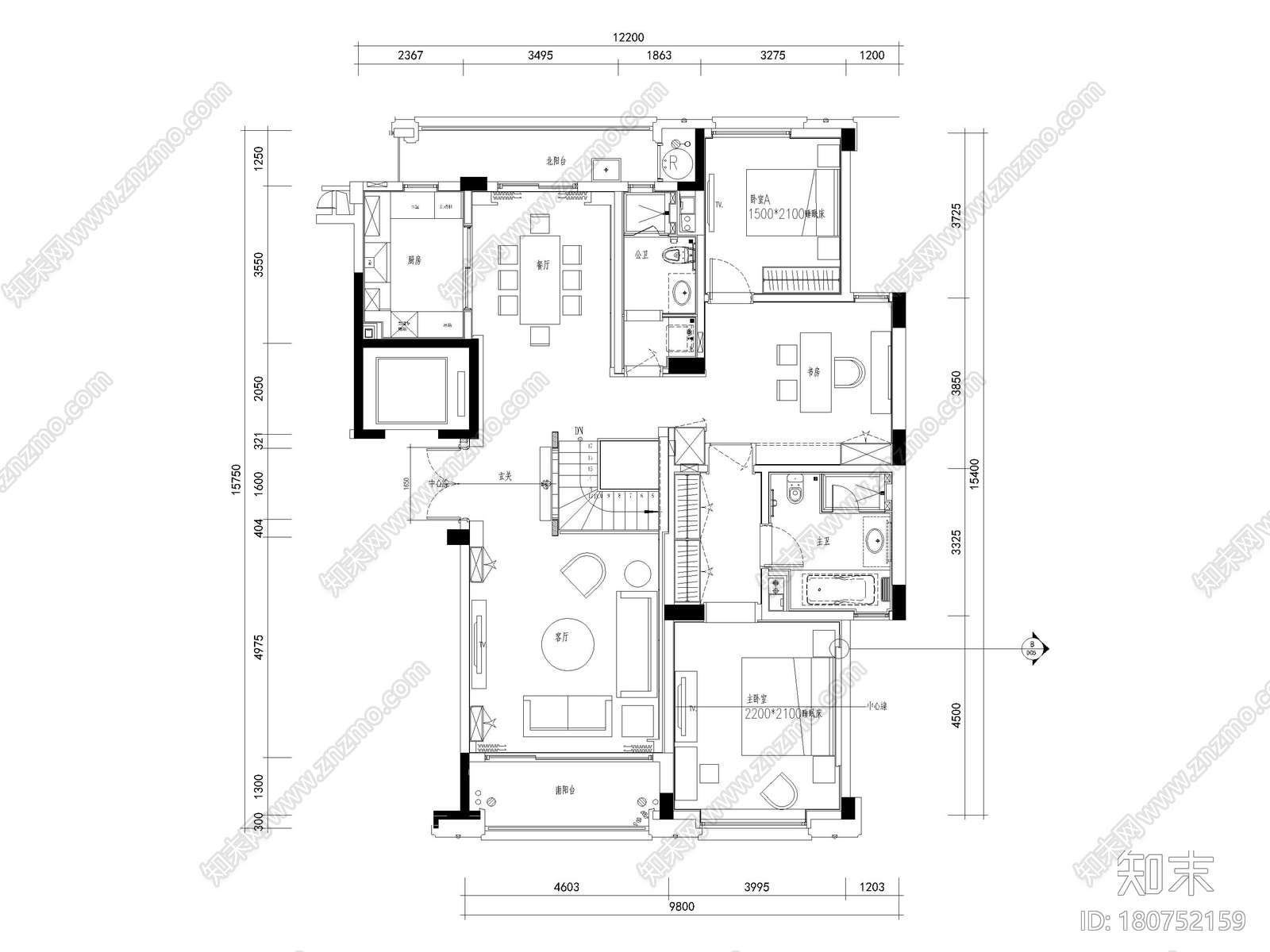 [杭州]西溪诚园270㎡现代跃层样板间施工图施工图下载【ID:180752159】