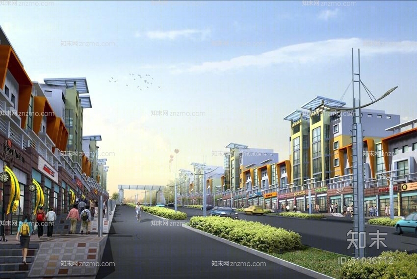 户外沿街商业街1223D模型下载【ID:51036712】