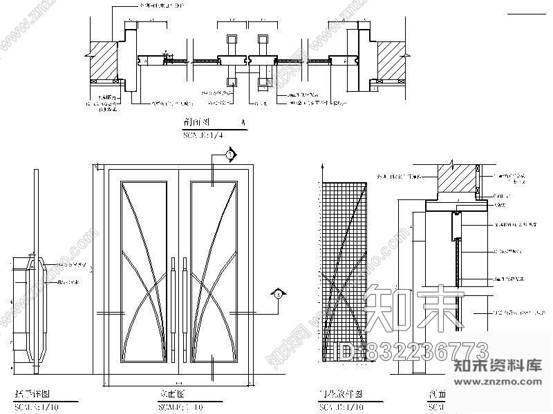 图块/节点钢化玻璃双开门详图施工图下载【ID:832236773】