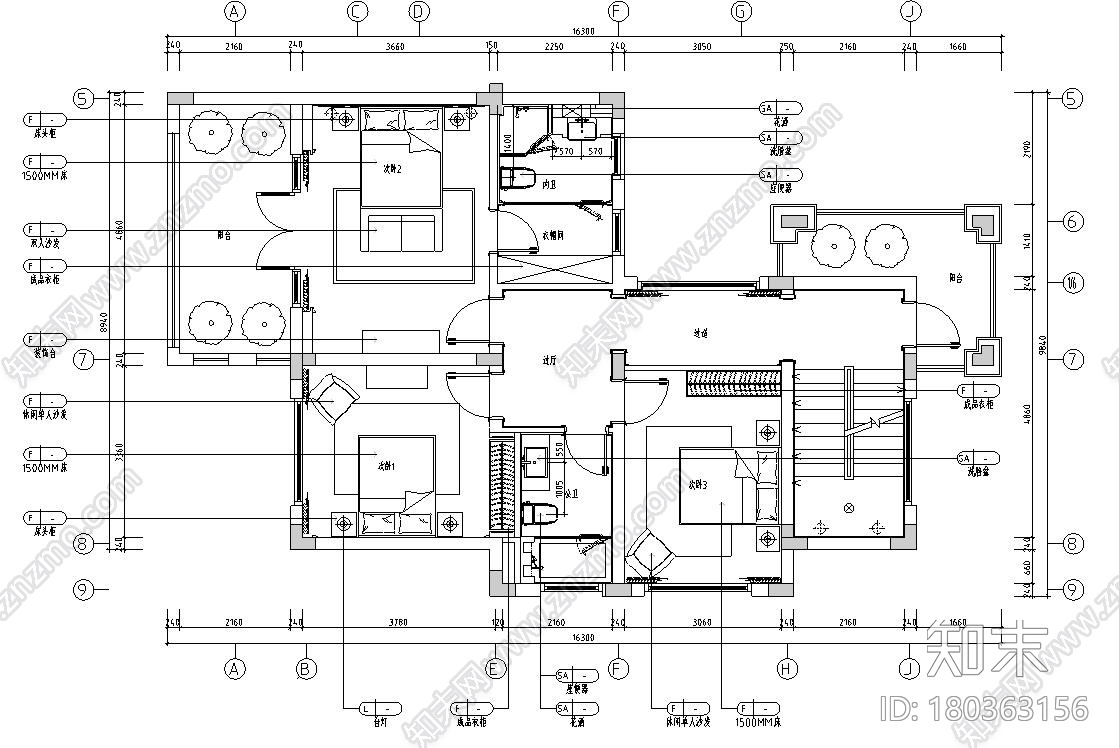 欧式风格三层双拼别墅住宅装修施工图设计cad施工图下载【ID:180363156】