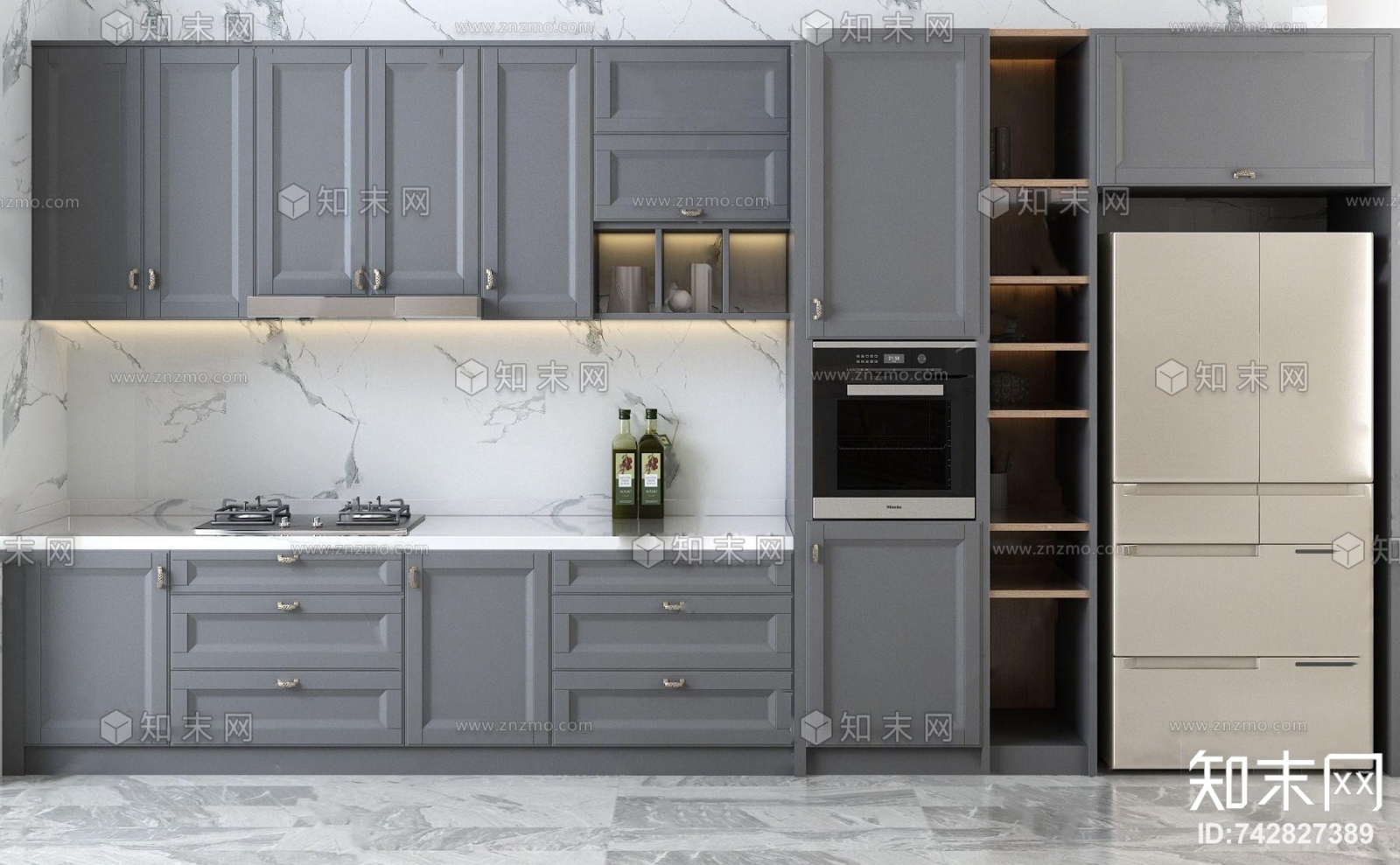 现代简约厨房橱柜3D模型下载【ID:742827389】