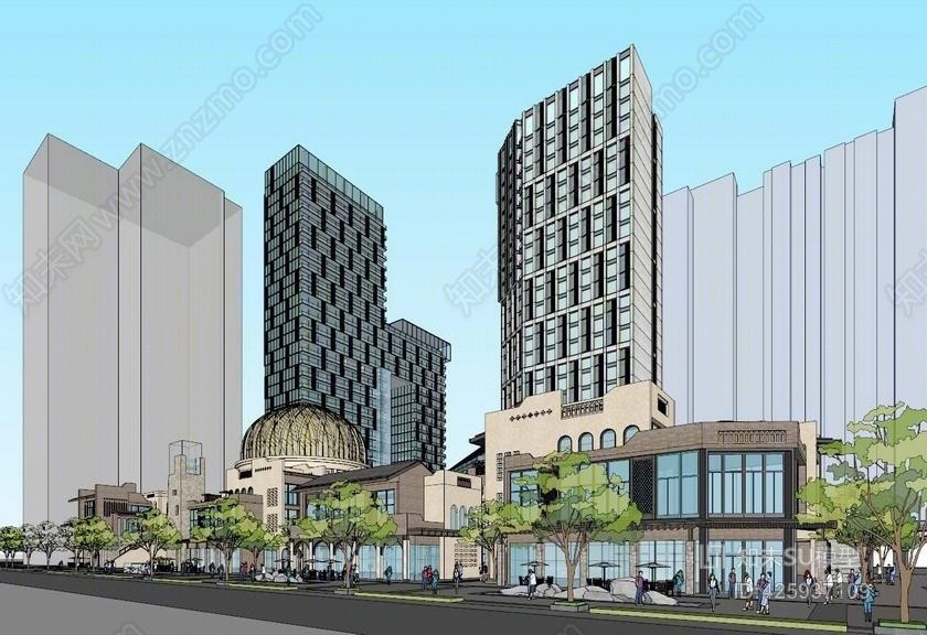 冉家村伊斯兰风格商业综合体SU模型下载【ID:425937109】