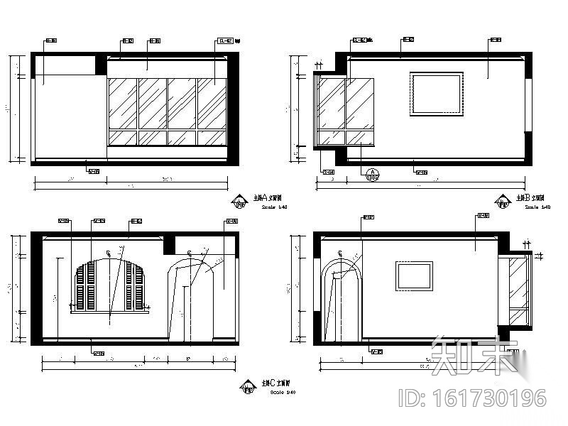 [三亚]某三居室样板间C1户型施工图（含效果）cad施工图下载【ID:161730196】