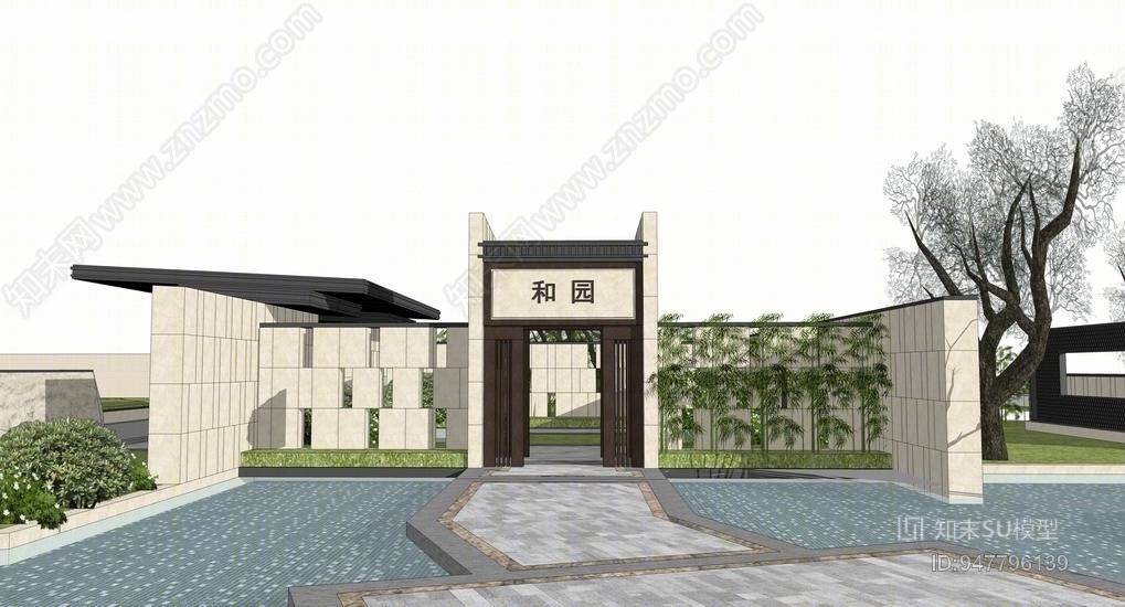 新亚洲入口大门SU模型下载【ID:947796139】