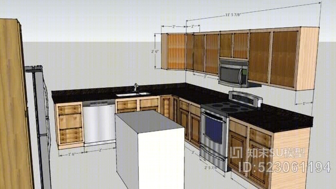 使用洛威的橱柜的厨房模型SU模型下载【ID:523061194】