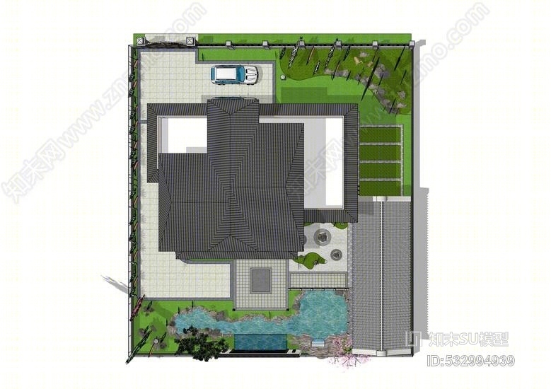 新中式庭院景观SU模型下载【ID:532994939】