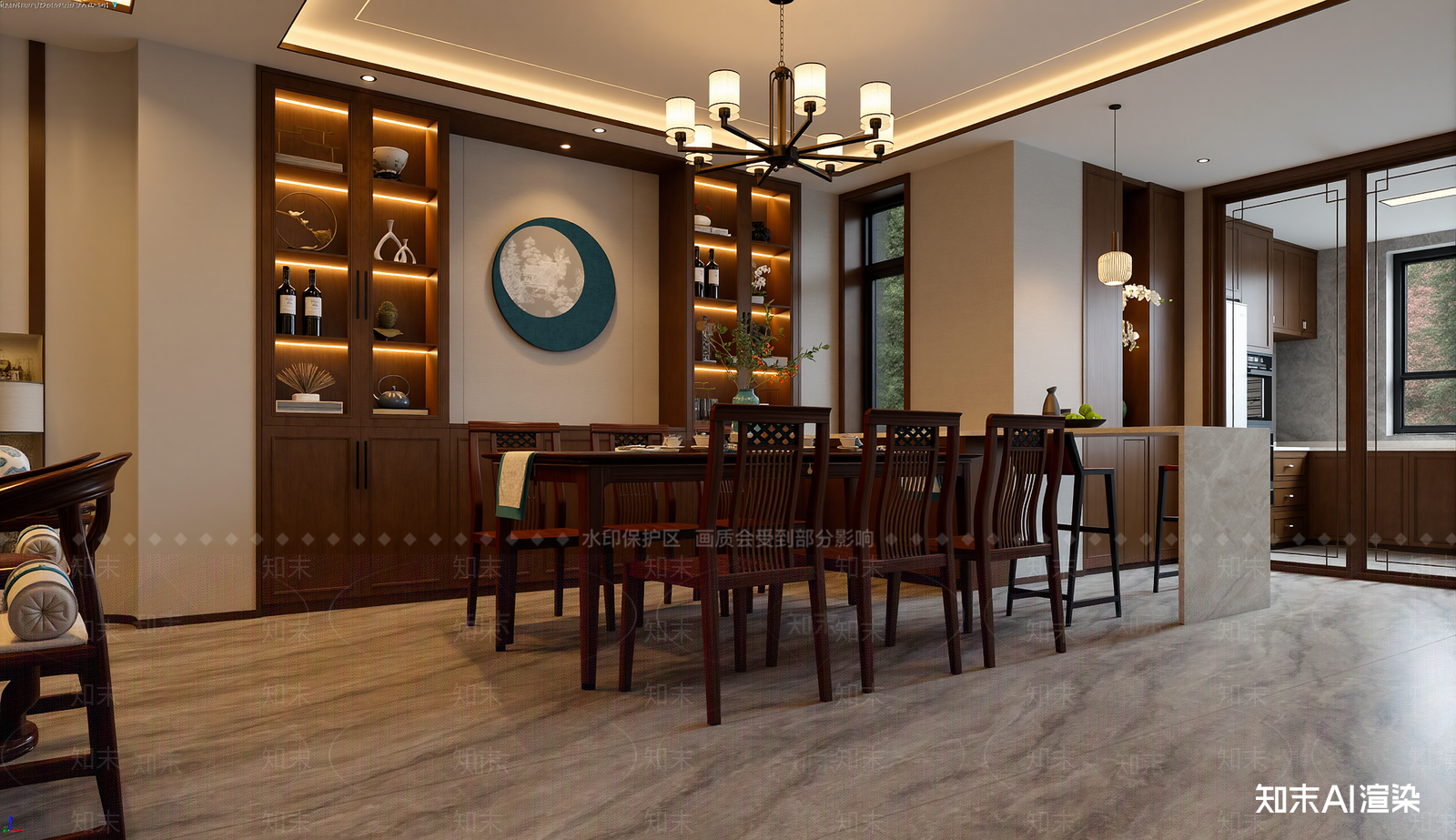 新中式家居餐厅3D模型下载【ID:1221876183】