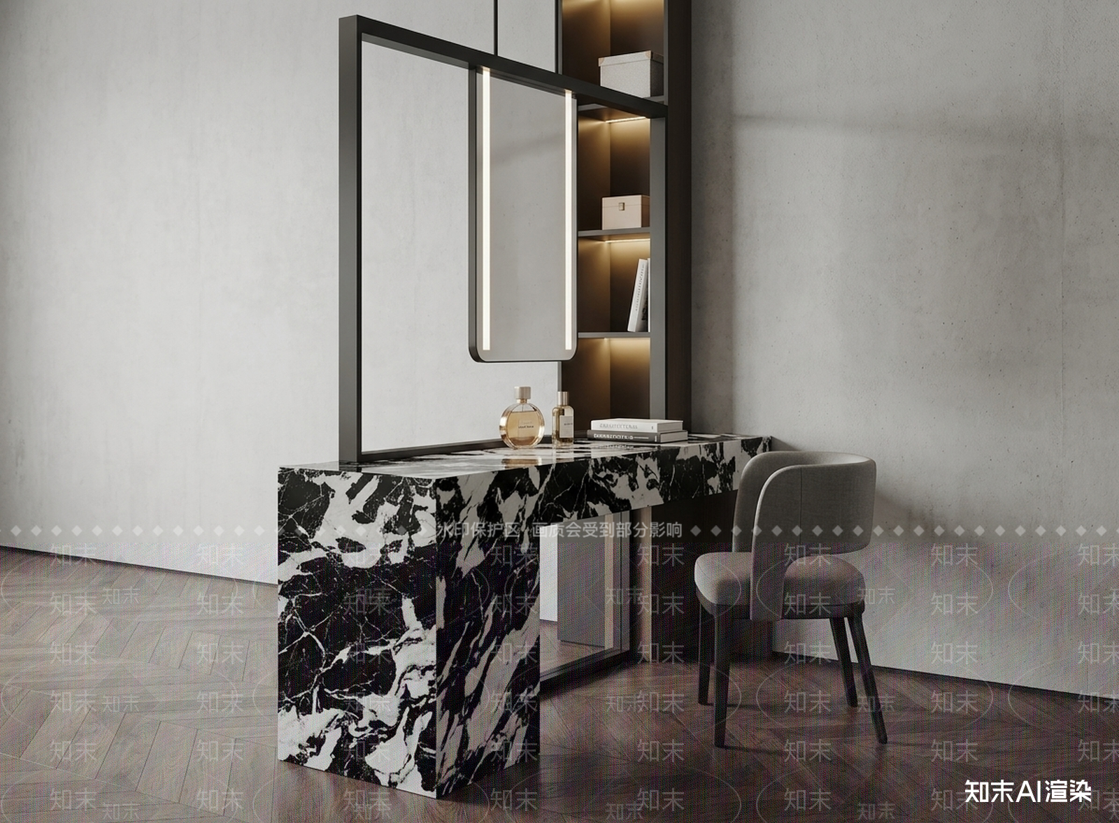 黑白大理石梳妆台梳妆台3D模型下载【ID:1227327235】