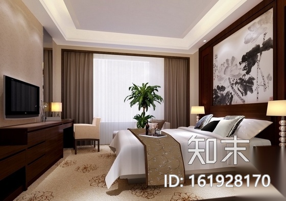 [青岛]园林特色酒店禅意大床间装修施工图（含效果）cad施工图下载【ID:161928170】