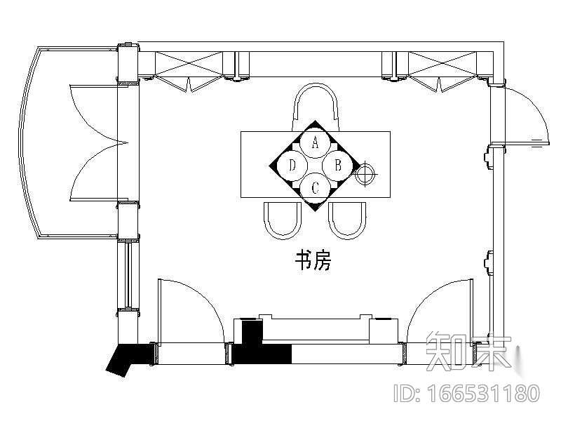 欧式书房立面图cad施工图下载【ID:166531180】