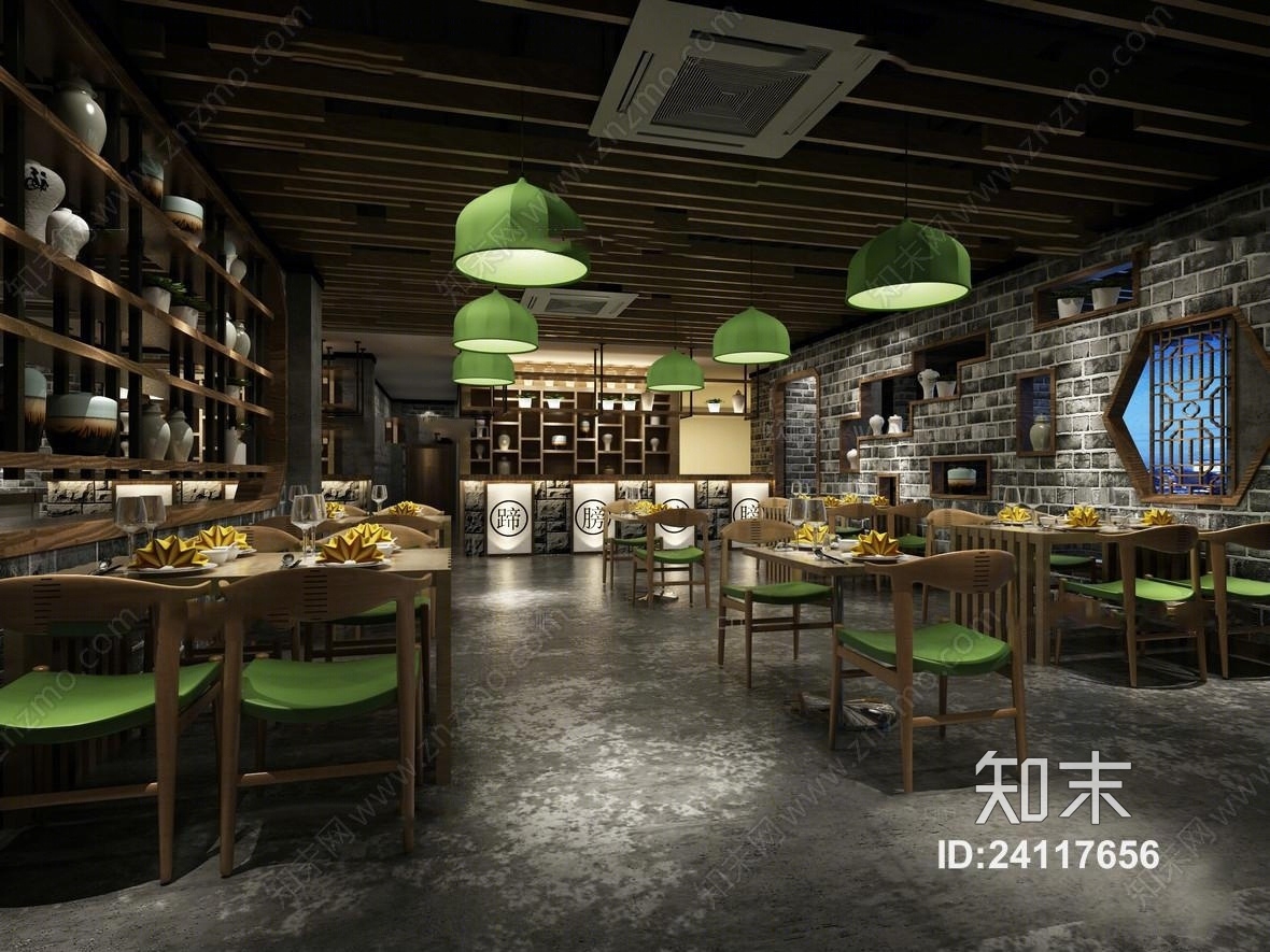 新中式原始餐厅大厅3D模型下载【ID:24117656】