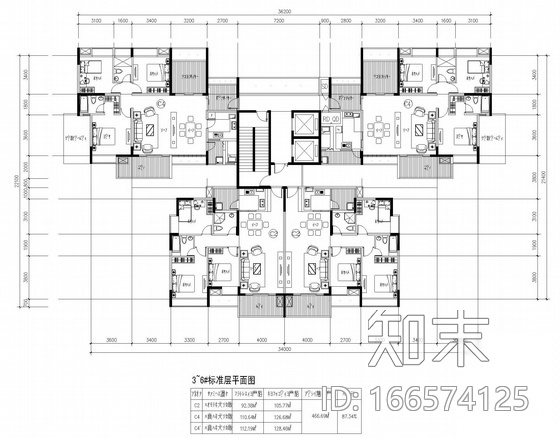 塔式高层一梯四户户型图(105/105/127/128)施工图下载【ID:166574125】