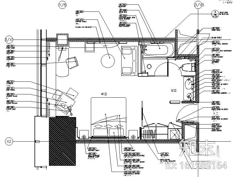 [上海]五星级酒店五套客房装修图（含实景，英文注释）施工图下载【ID:161989164】