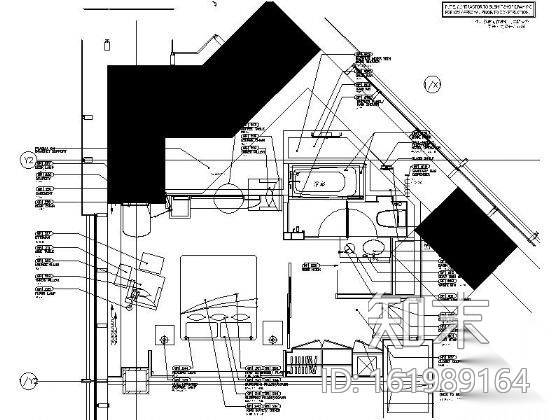 [上海]五星级酒店五套客房装修图（含实景，英文注释）cad施工图下载【ID:161989164】