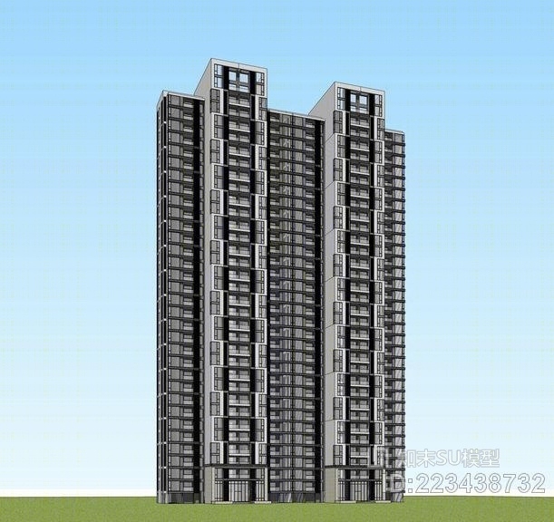 新中式高层住宅SU模型下载【ID:223438732】