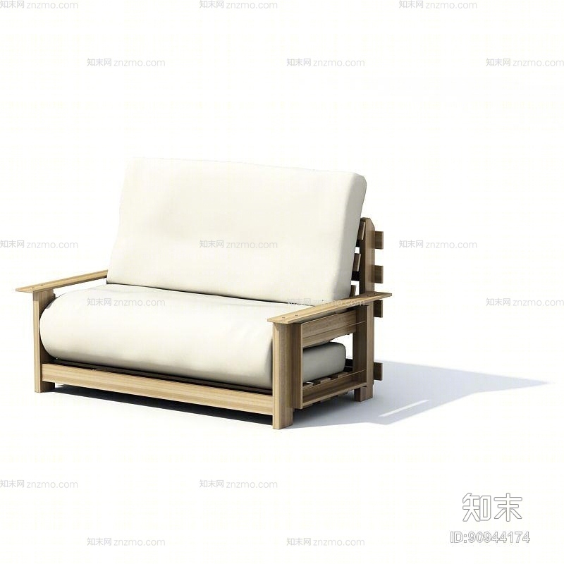 现代米色木艺双人沙发3D模型下载【ID:90944174】