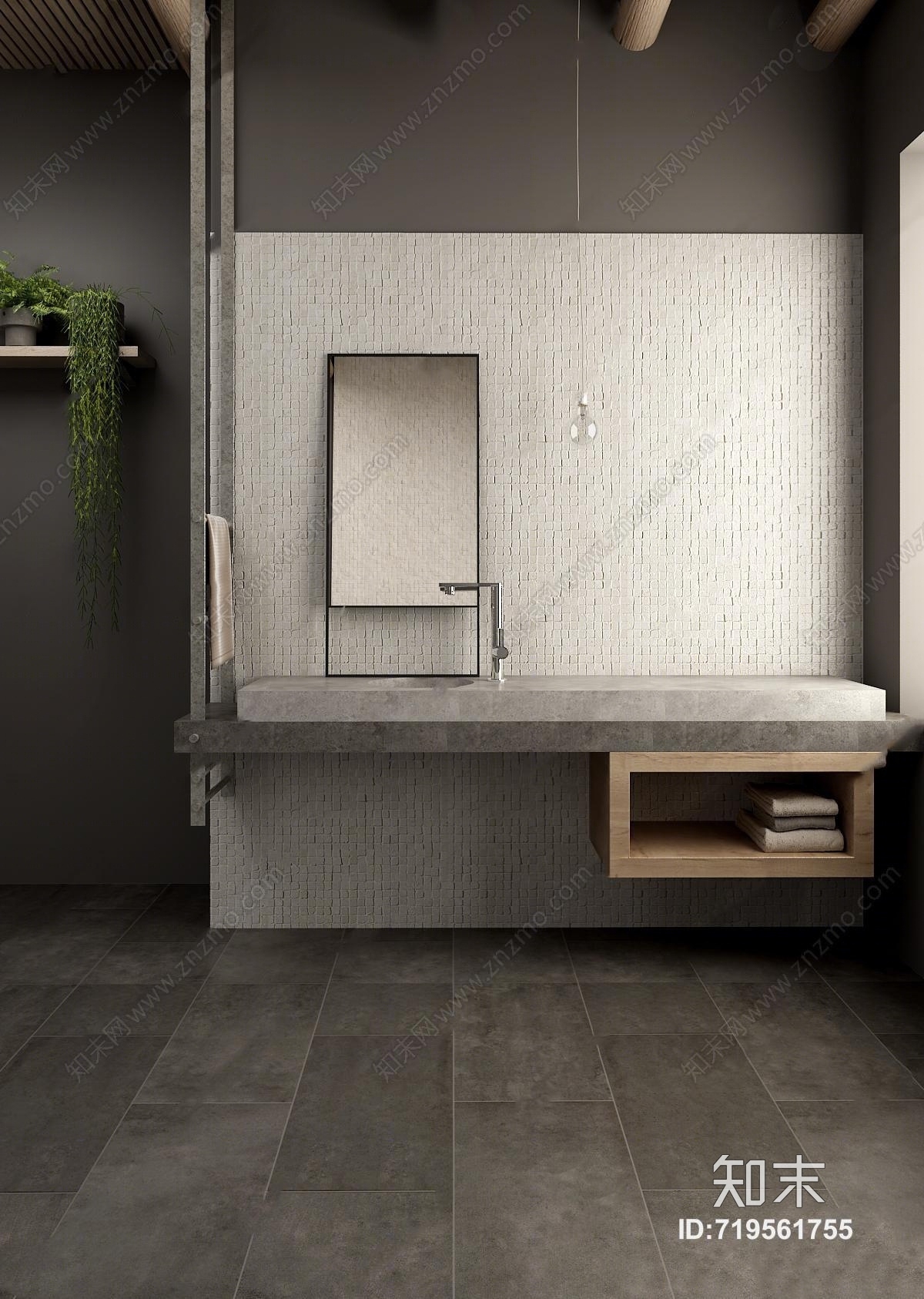 现代简约洗手台浴镜组合3D模型下载【ID:719561755】
