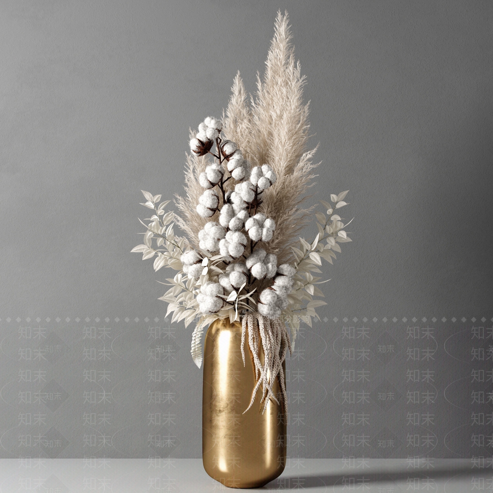 现代棉花芦苇花艺3D模型下载【ID:1109374301】