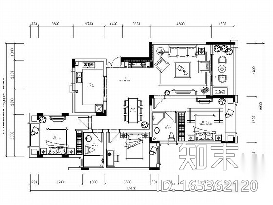 [重庆]欧式奢华三室两厅室内装修图cad施工图下载【ID:165362120】