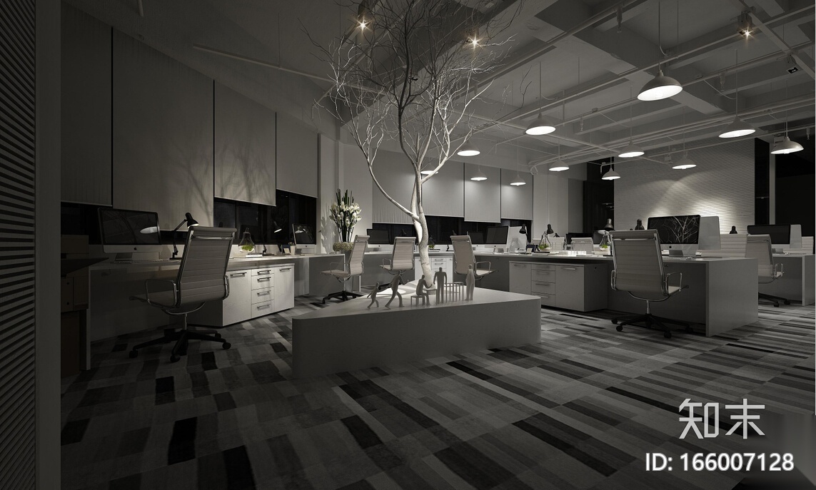 一套完整的办公室夜景3DMAX模型空间设计cad施工图下载【ID:166007128】